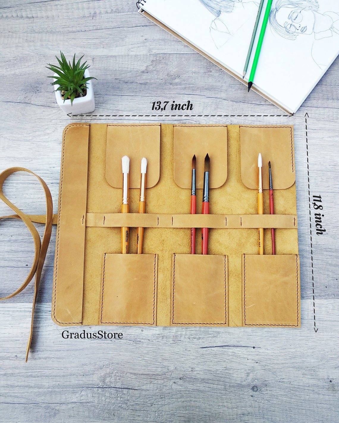 Leather Paint Brush Holder Leather Pencil Roll Case Etsy