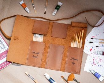 Personalized Leather Paint Case: Artist Travel Brush Roll