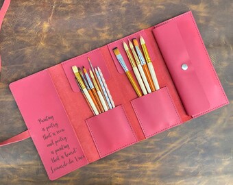 Personalized Leather Paint Brush Roll, Artist Travel Case