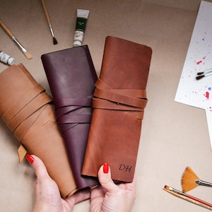 Porta pennelli organizzatore, regalo per studenti d'arte, custodia per pennelli in pelle personalizzata, regalo personalizzato per forniture artistiche, regalo di compleanno per artisti
