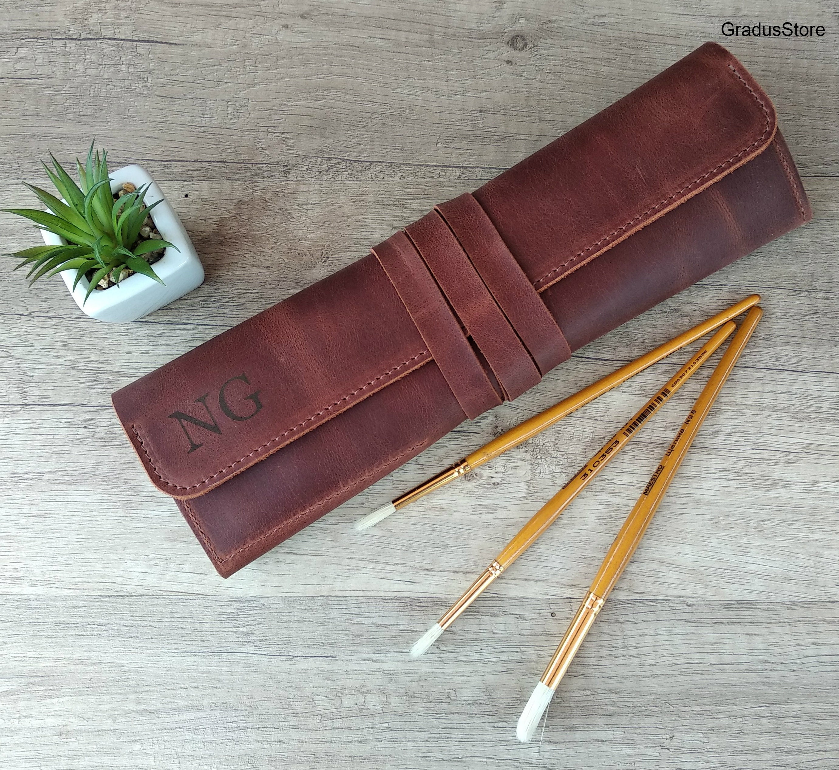 Leather Paint Brush Holder Leather Pencil Roll Case Etsy