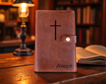Funda de cuero personalizada para la Biblia – Grabado de nombre personalizado, cuero genuino, regalo cristiano