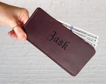 Portefeuille enveloppe en cuir : porte-monnaie mince et minimaliste, cadeau en cuir unisexe fait main