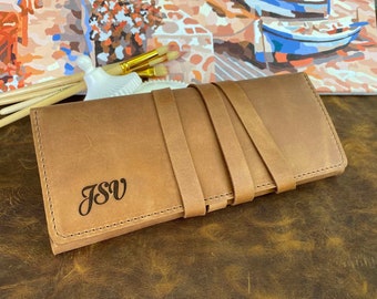 Étui de voyage personnalisé pour pinceaux d'artiste : rouleau de pinceaux en cuir