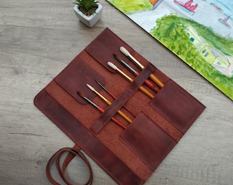 Personalized Leather Brush Roll: Artist Paint Brush Holder