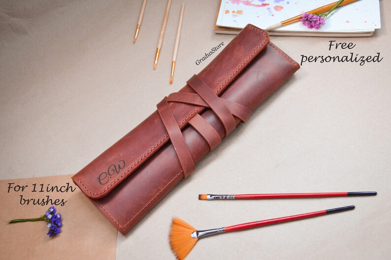 Gift for artist Brush holder Leather paint brush roll Etsy
