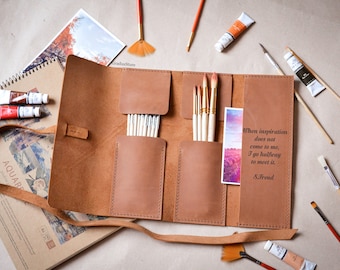 Rouleau de pinceaux en cuir personnalisé : étui de voyage pour artiste