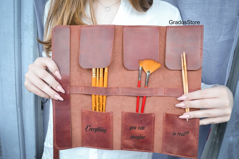Leather Paint Brush Holder Personalized Leather Brush Roll Etsy