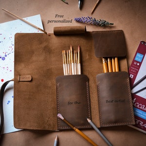 Personalized Leather Paint Brush Roll: Artist Travel Case image 7