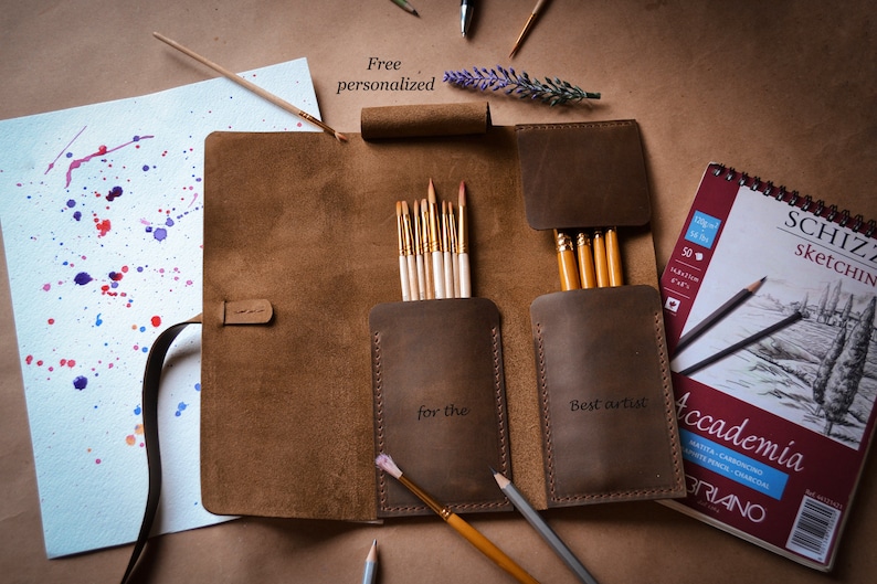 Personalized Leather Paint Brush Roll: Artist Travel Case image 7