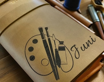 Rouleau de brosse en cuir personnalisé : organiseur d'artiste fait main