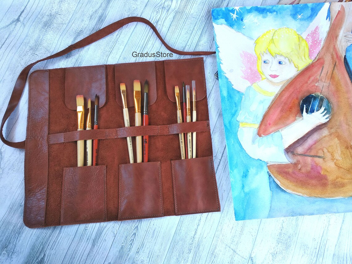 Leather Paint Brush Holder Gift For Painter Personalized Etsy