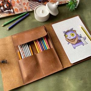 Leather Sketchbook Cover for Art student, Handmade Personalized Sketch Pad Case for Artist, Zodiac Sign Gift, Christmas keepsake