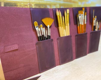 Organiseur de rouleau de brosse en cuir personnalisé : trousse d'artiste