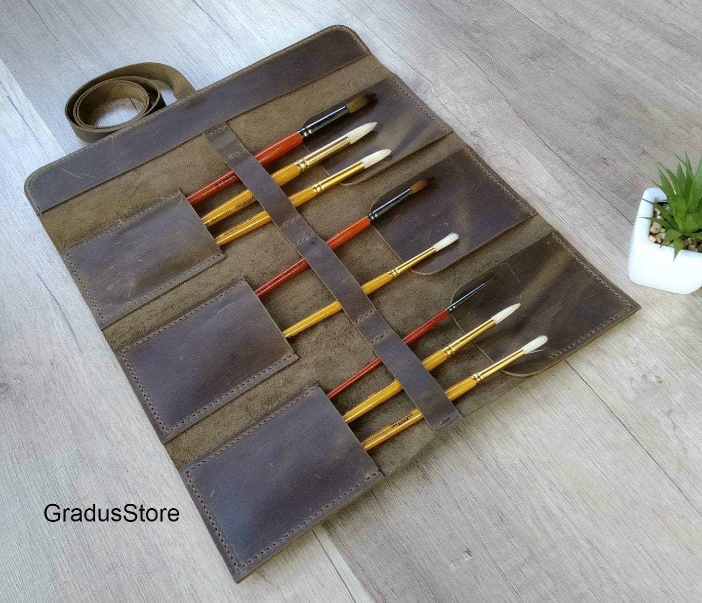 Leather Paint Brush Holder Leather Pencil Roll Case Etsy