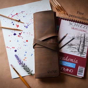Personalized Leather Paint Brush Roll: Artist Travel Case image 8