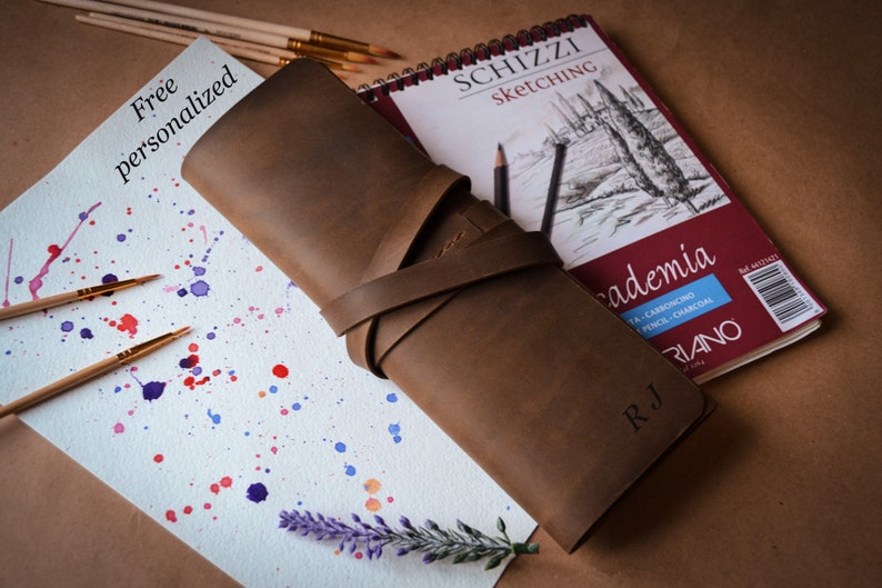 Personalized Leather Paint Brush Roll: Artist Travel Case image 9