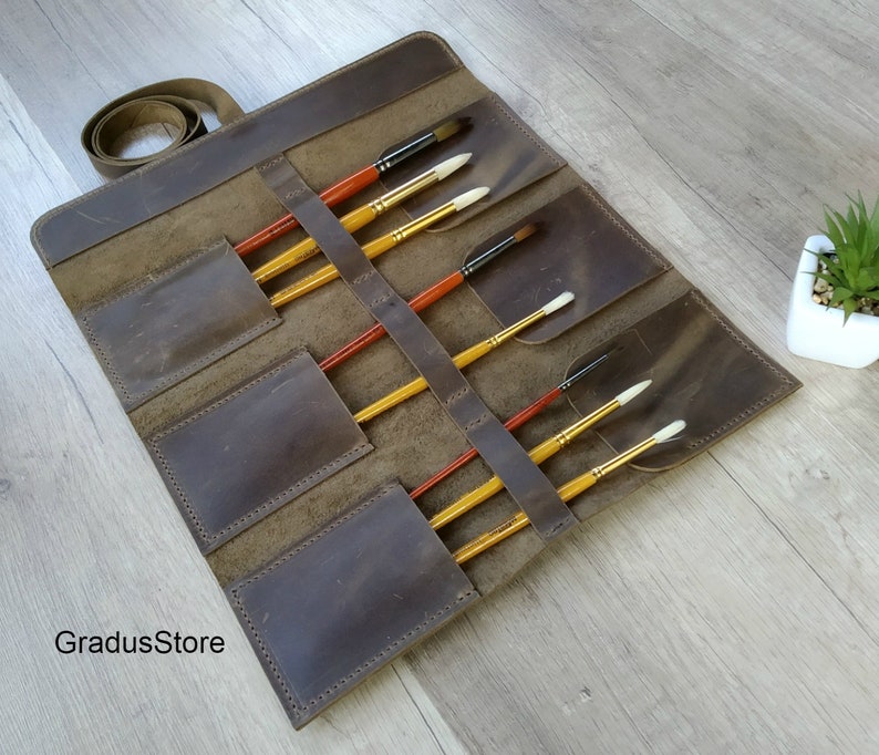 Leather Paint Brush Holder Personalized Leather Brush Roll Etsy