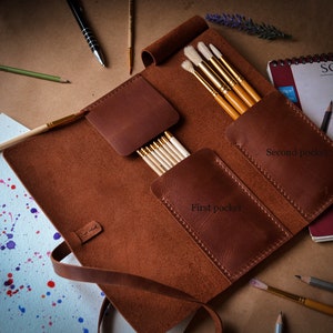 Personalized Leather Paint Brush Roll: Artist Travel Case image 5