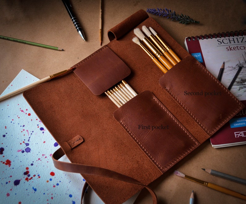 Personalized Leather Paint Brush Roll: Artist Travel Case image 5