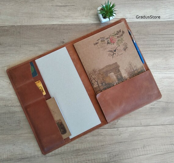 A5 Black Folder Portfolio Real Leather Organiser notepad Christmas Gift