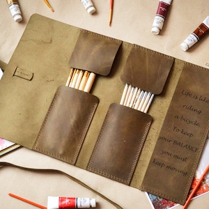 Vintage Leather Brush Case - Stylish Art Supplies Organizer, Compact Paintbrush Holder, Premium Storage Solution, Roll-Up Brush Wrap