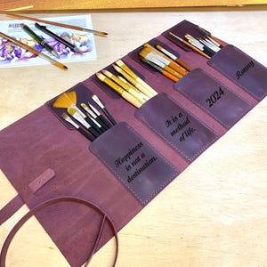 Leather Paint Brush Case - Personalized Holder for Artists, Custom Gift, Painter Christmas Present, Personalized Paint Brush Case