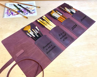 Étui personnalisé en cuir pour rouleaux de pinceaux : cadeau pour artiste, emballage pour stylo et crayon fait main
