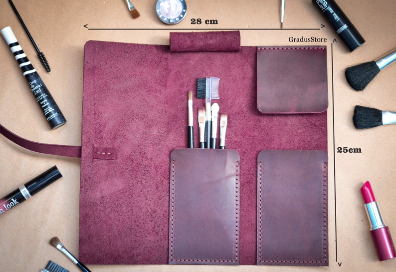 Personalized Leather Paint Brush Roll: Artist Travel Case image 3