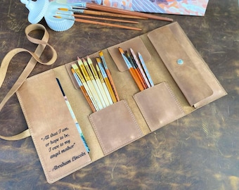 Painting brush holder, personalized artist portfolio case, acrylic paint holder, Christmas Gift for artist