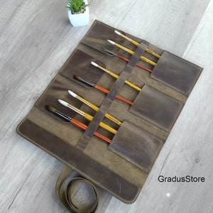 Personalized Leather Brush Roll for Artists, Custom Tool Roll, Christmas Gift, Leather Paint Brush Holder, Gift For Painter, Pencil Wrap