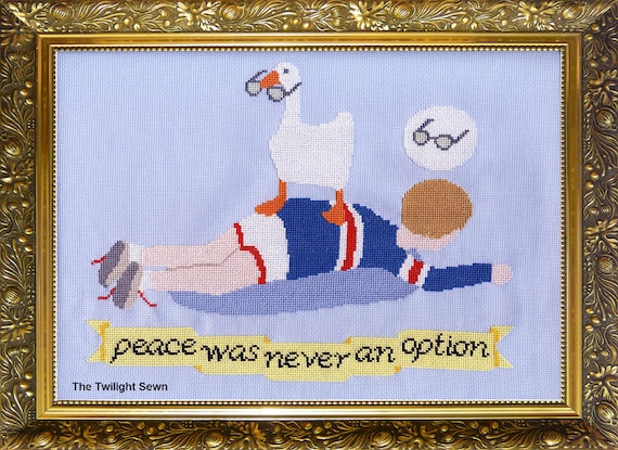 Untitled Goose Game Cross Stitch Peace Was Never an Option 