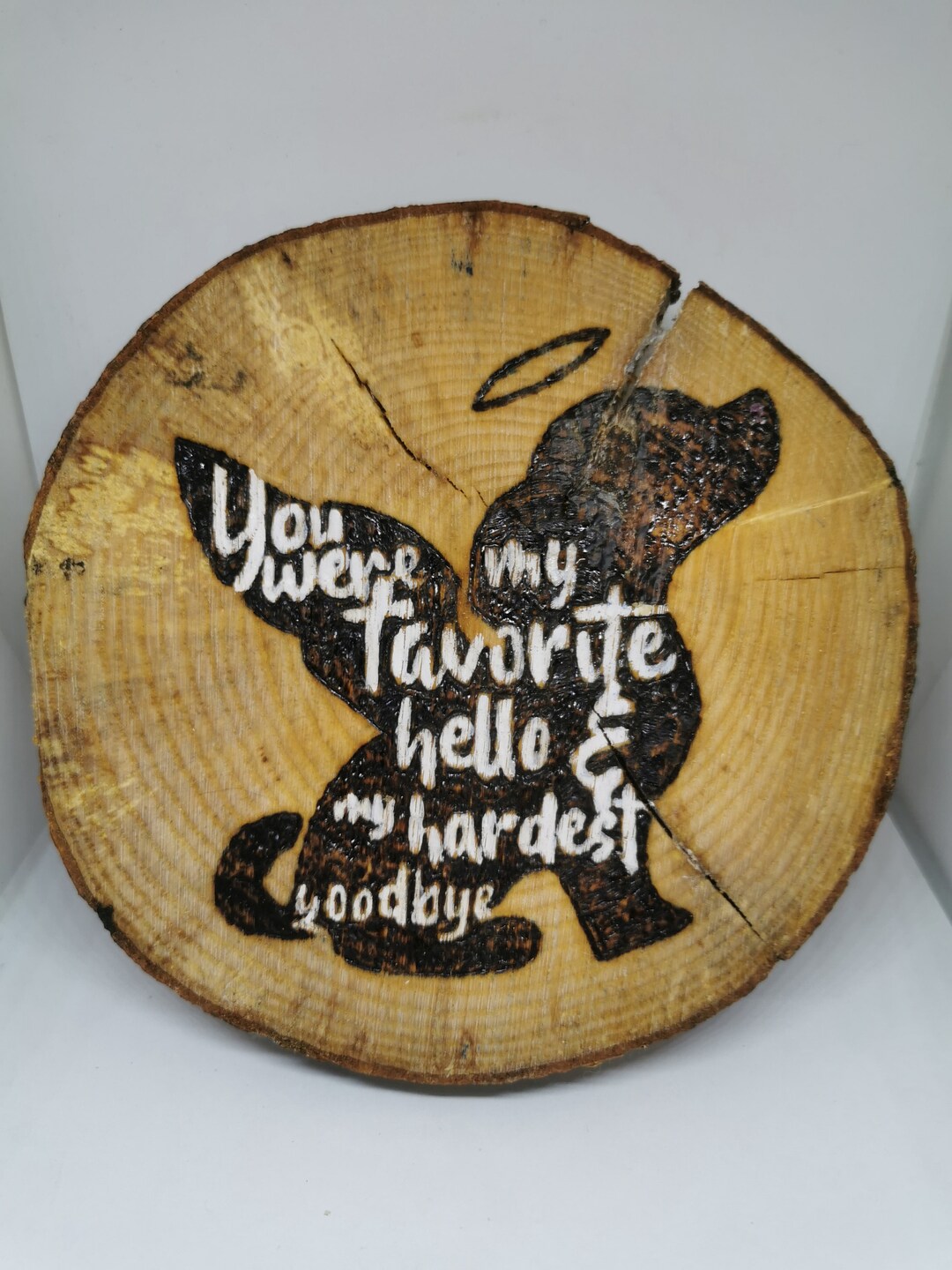 Dog Angel Pyrography Wood Slice - Etsy