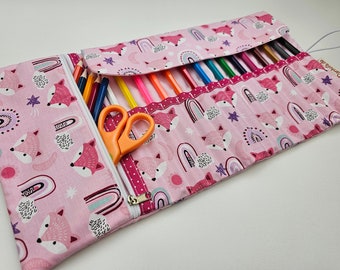 Pencil roll/pencil case fox pink