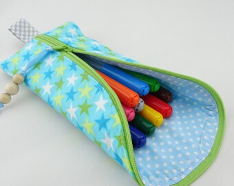 Pencil case stars blue green