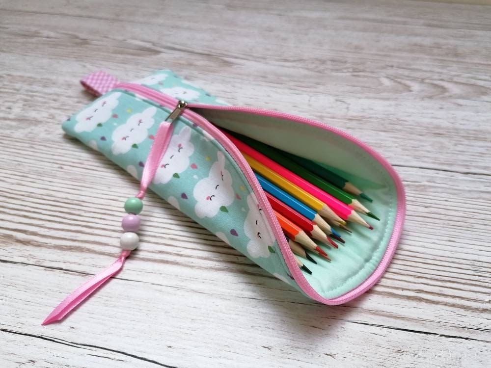 pencil case clouds mint/pink