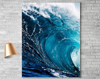 Blue Ocean Wave Digital Wall Art Instant Download 300 Dpi multiple sizes up to 24"x36" wall art large printable, blue ocean beach wall art