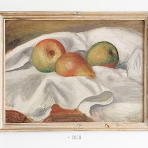 Vintage Pears with White Silk Oil Painting Vintage Digital Wall Art Home Decor Still life Wall art old Fruit Kitchen Dining dining wall art