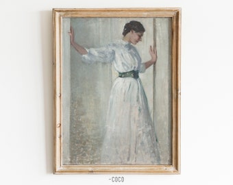 Portrait of a Lady in White Oil Painting Wall Art Digital Vintage Wall Art Woman Portrait Bridal Portrait Bridal Shower Wall Art Old Wedding