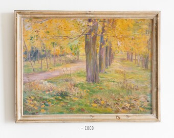 Fall Landscape Oil Painting Wall art Vintage Digital Wall Art oil painting Home Decor Woodland wall art Yellow Leaf Poplars Leaf Autumn Leaf