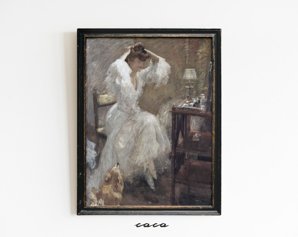 Woman at Dressing Table Oil Painting Wall Art Digital Vintage - Etsy