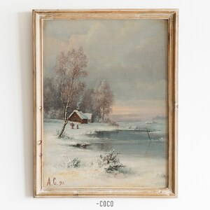 House Along The Coast in Winter Vintage Digital Wall Art Home Decor Printable wall art Antique wall art winter wall art landscape wall art