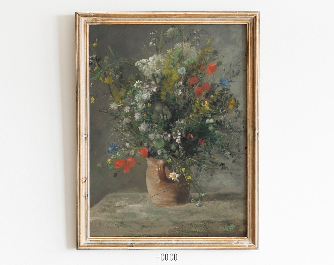 Vintage Flower Bouquets in Vase Oil Painting Vintage Digital Wall Art ...