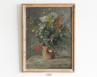 Vintage Flower Bouquets in Vase Oil Painting Vintage Digital Wall Art Home Decor Still life wall art daisy wall art flower boutique wall art