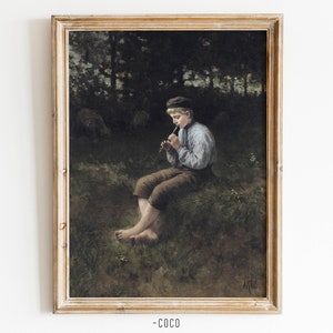 Porträt eines Schäferhund Jungen mit einer Flöte Wandkunst Digitale Vintage Wandkunst Jungenporträt Studie des Kopfes viktorianischen Vintage Jungen Malerei