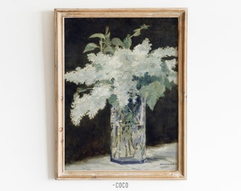 Vintage White Lilac Flower Bouquets Vase Oil Painting Vintage Digital Wall Art Still life wall art lilac wall art flower boutique wall art