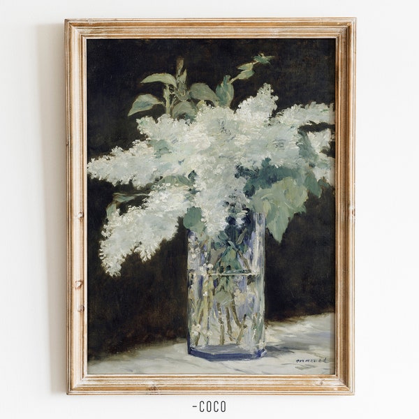 Vintage White Lilac Flower Bouquets Vase Oil Painting Vintage Digital Wall Art Still life wall art lilac wall art flower boutique wall art
