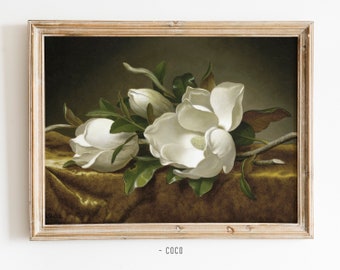 Magnolias on Velvet Oil Painting Digital Wall Art Gold Velvet Magnolias Painting Magnolias Wall Art Vintage Magnolias Still Life Wall Art