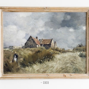 Cottage dans les Dunes Peinture à l&#39;huile Wall Art digital vintage wall art campagne wall art ferme maison vieille peinture champ de blé vieille grange maison