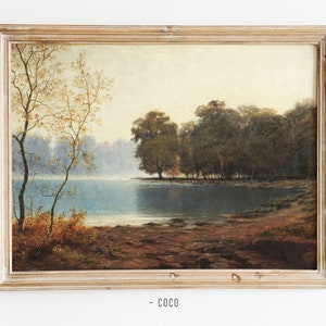 Autumn Lake Landscape Oil Painting Wall Art Digital Vintage Wall Art Countryside Lake autumn landscape fall landscape lakeside wood lake